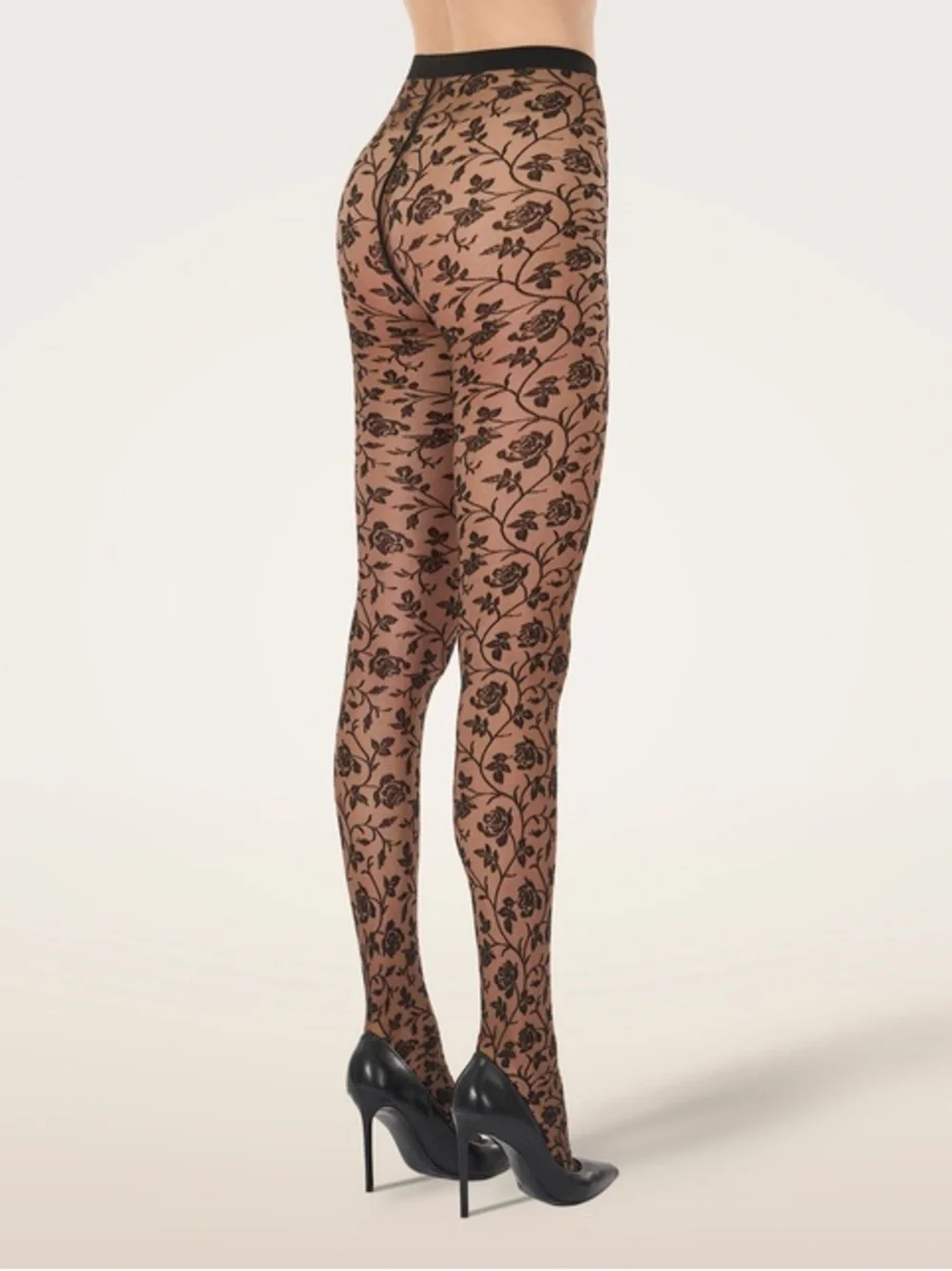 Wolford Rose Tights in Umber & Black NIB
